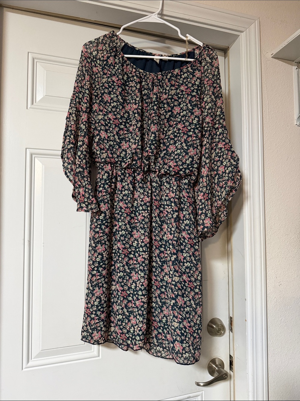 Tacera Navy Dress with Pink Floral Print